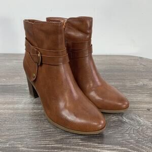 Style & Co Cymone Ankle Booties Womens Size 6 Brown Cognac Block Heel Boots